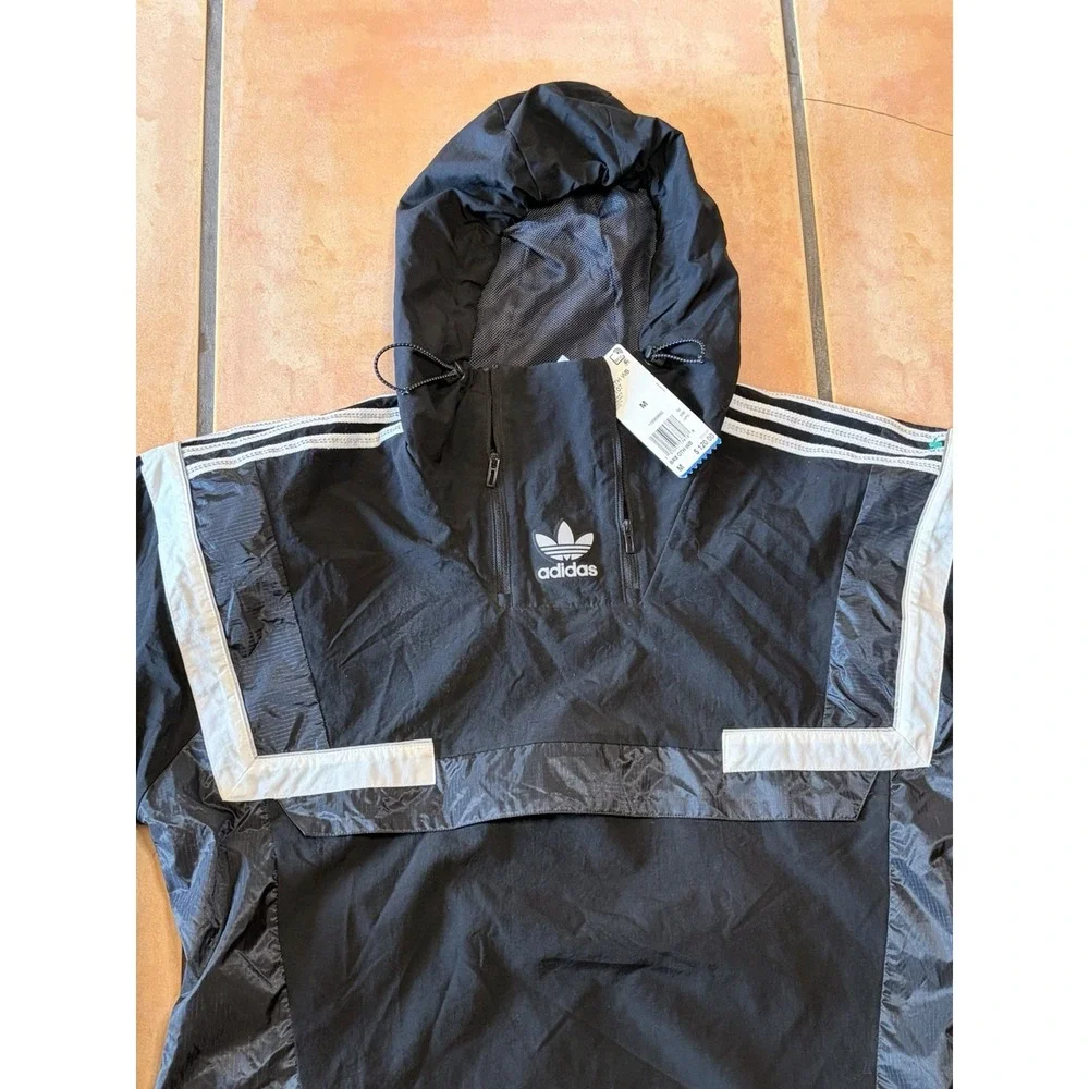NWT Adidas Mens BR8 Pullover Windbreaker Jacket Black & White Medium CZ6107 2017